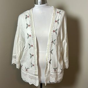 DAILY SPECIAL White Kimono Cardigan Embroidered Boho Size Large